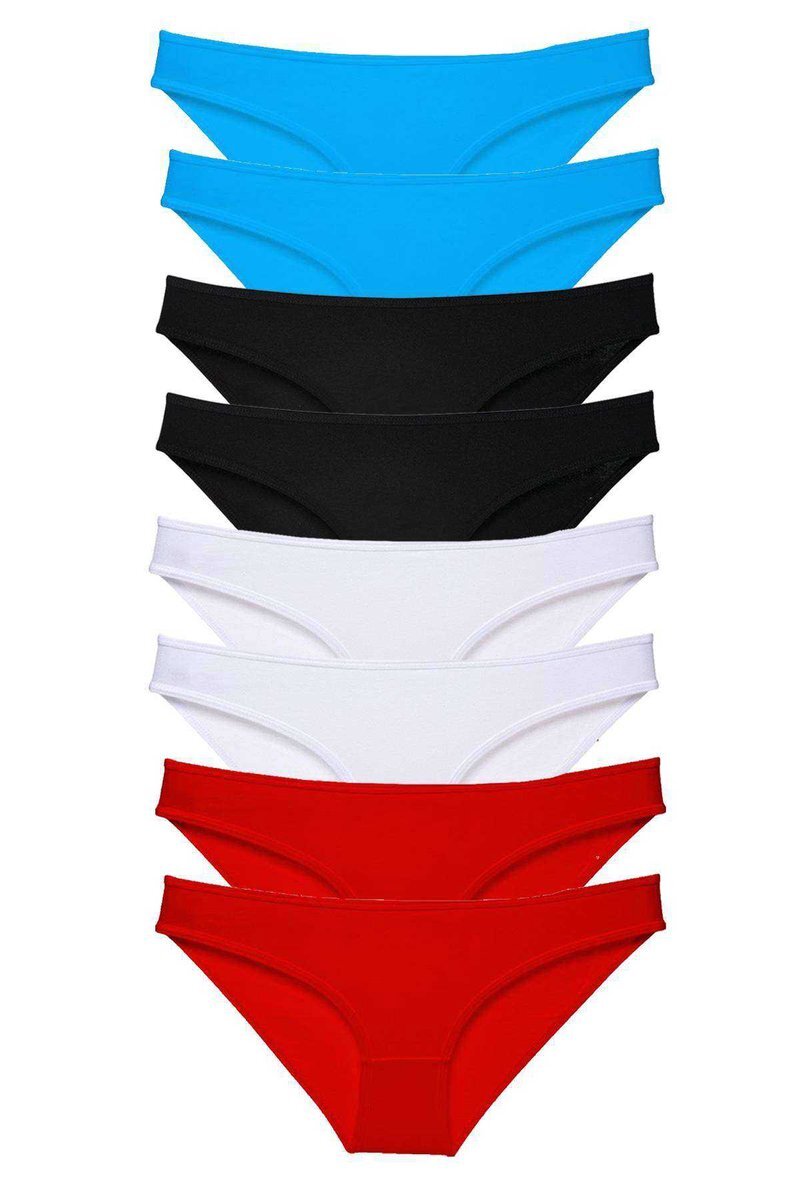 6150a57160108-2701 8 adet Süper Eko Set Likralı Kadın Slip Külot Siyah Kırmızı Beyaz Mavi - Image 1